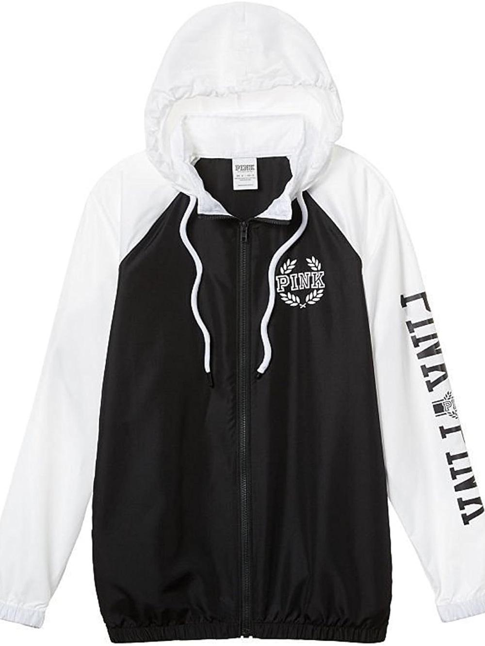 PINK Victoria's Secret Black and White Hooded Zip Windbreaker